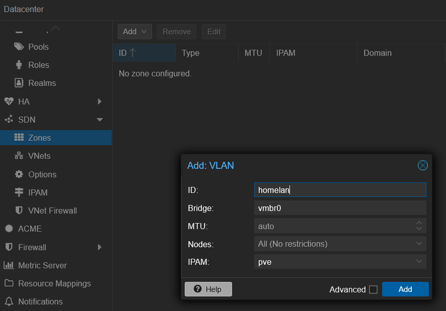 Création d’une zone VLAN dans Proxmox SDN
