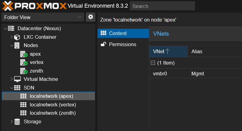 Zones localnetwork par défaut dans Proxmox