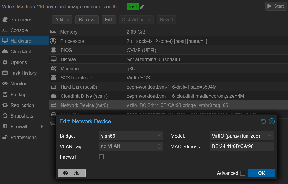 Changement du pont réseau dans une VM