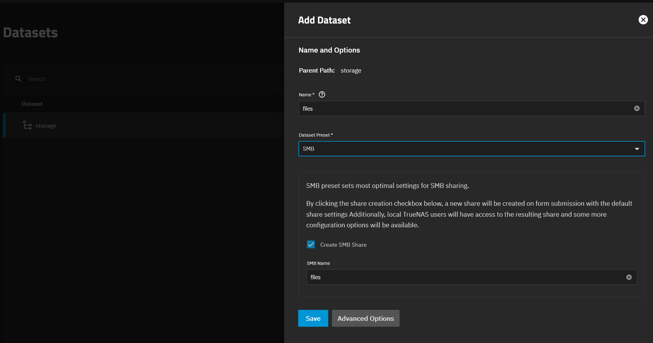 Créer un dataset dans TrueNAS