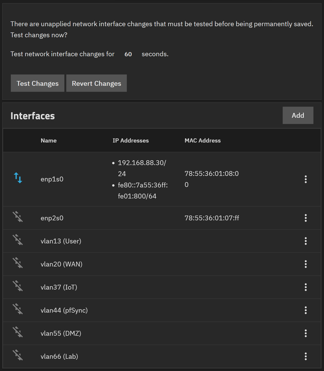 Confirmer les interfaces VLAN avant d’appliquer les changements réseau