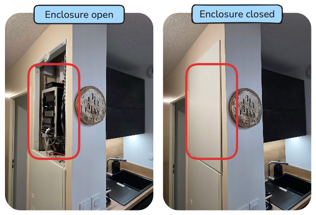 Différentes vues de mon homelab avec armoire ouverte et fermée
