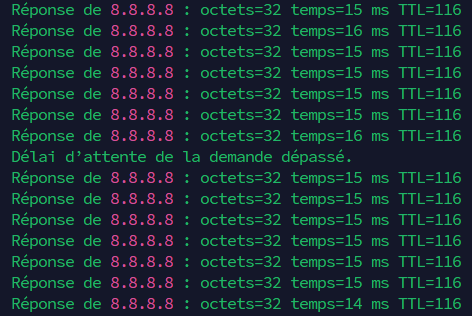 Test de ping pendant le CARP failover d'OPNsense
