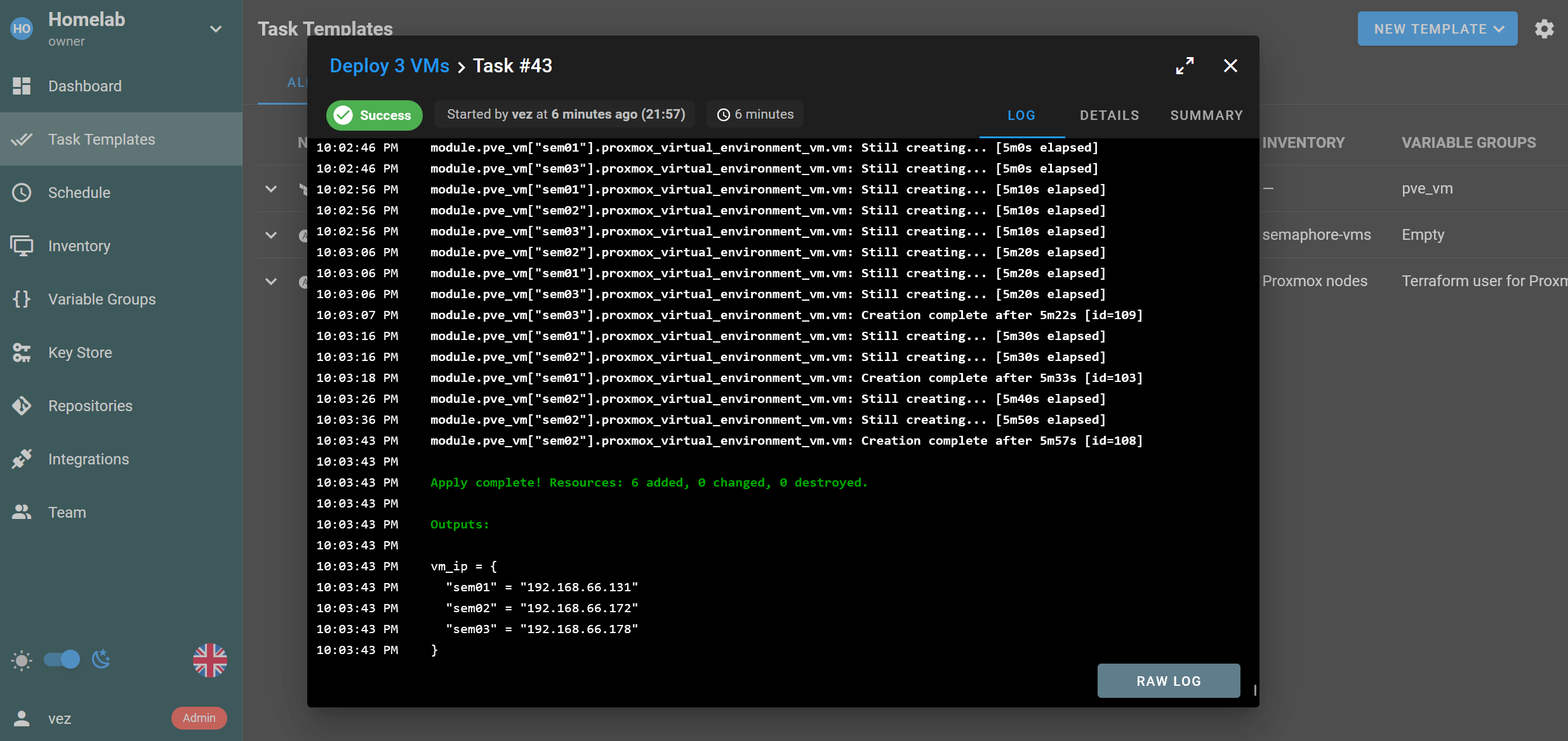 Semaphore UI Terraform deploy complete