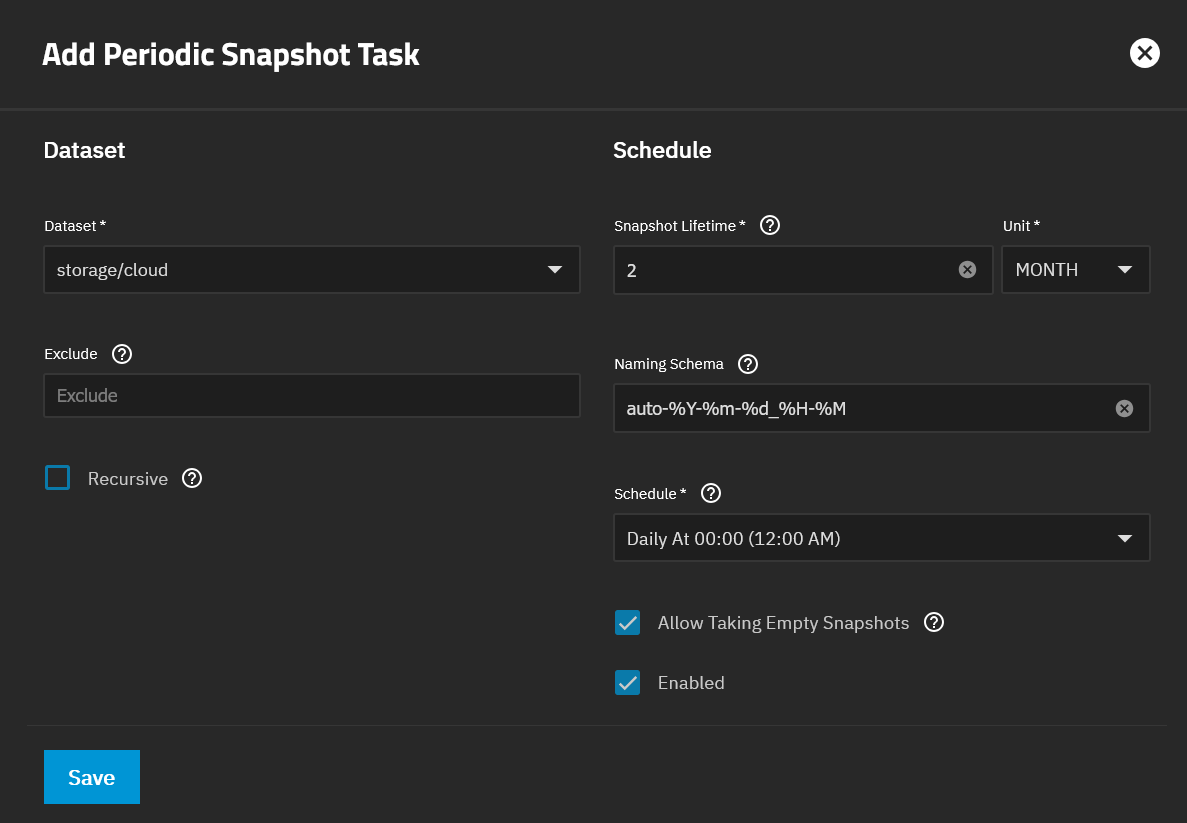 Créer une tâche de snapshot périodique dans TrueNAS
