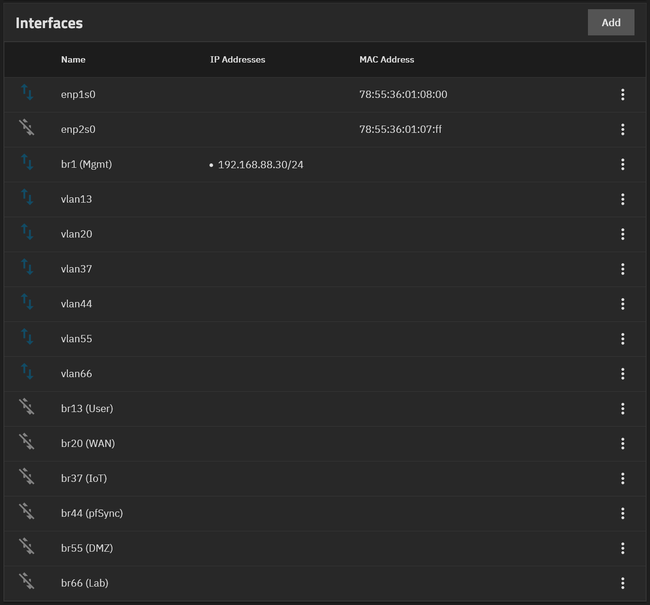 Créer un bridge par VLAN pour la VM OPNsense