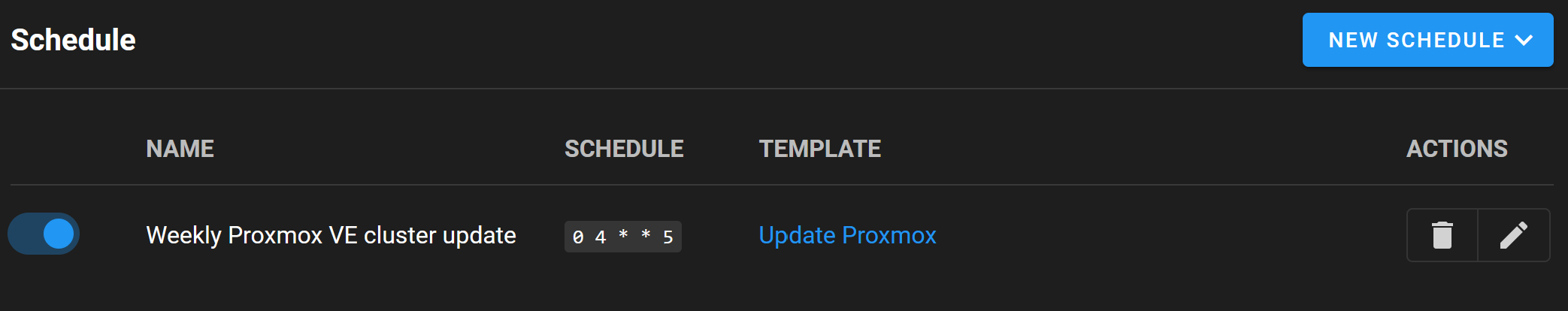 Planification hebdomadaire Semaphore pour le playbook de mise à jour Proxmox