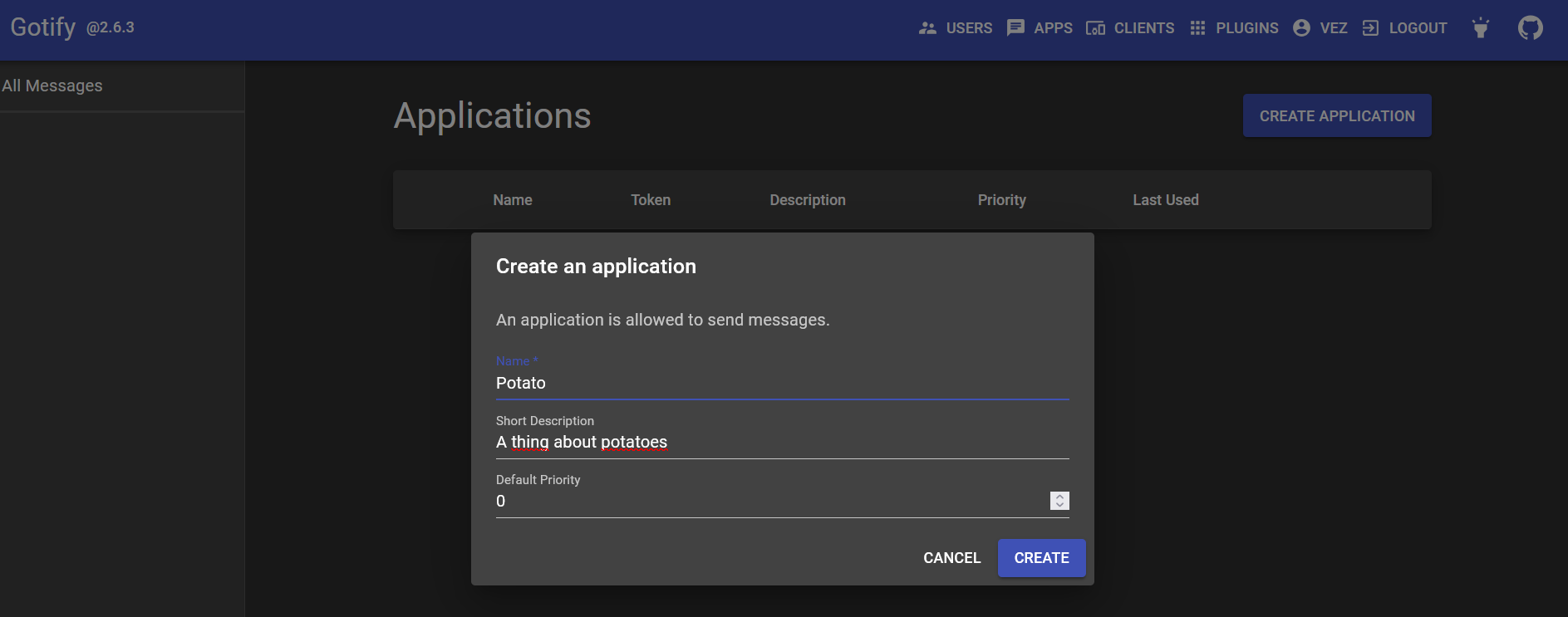 Créer une application sur Gotify