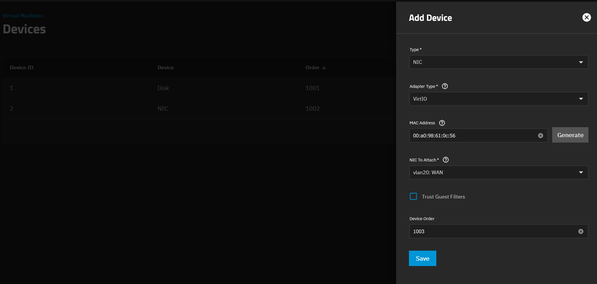 Adding an additional VirtIO network interface to the OPNsense VM