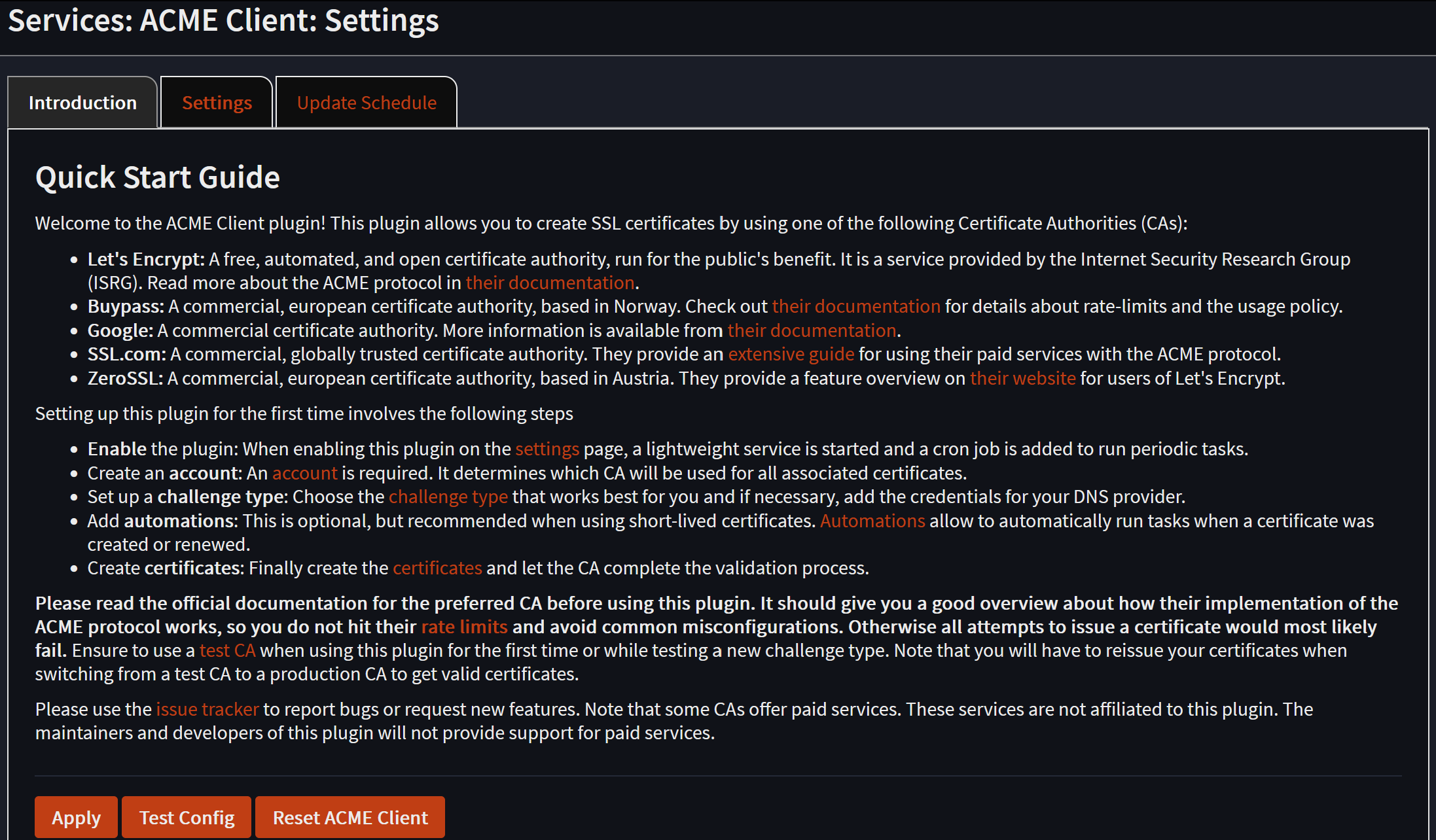 ACME client settings in OPNsense