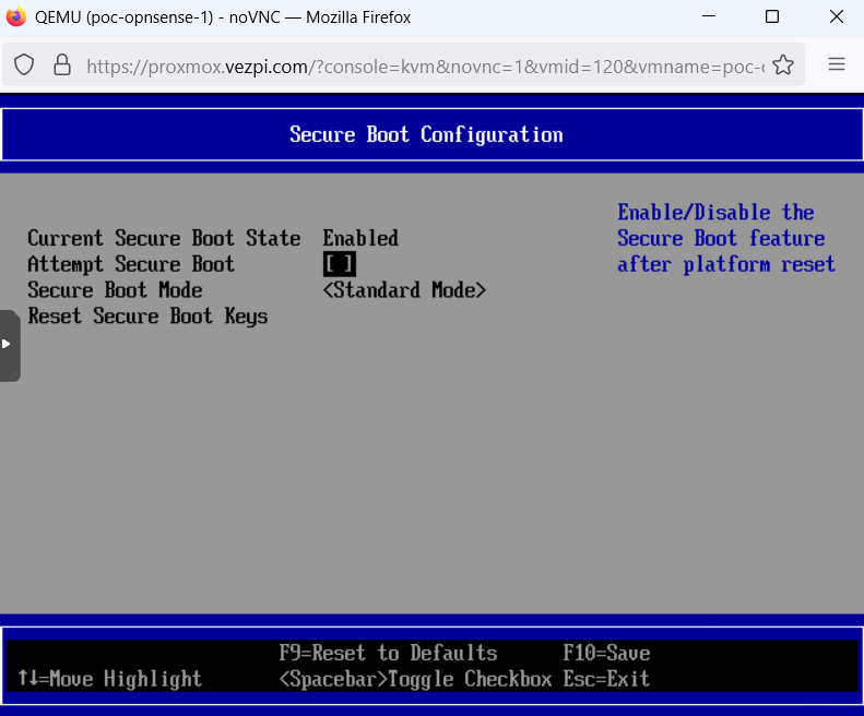 Désactiver Secure Boot dans le BIOS de Proxmox