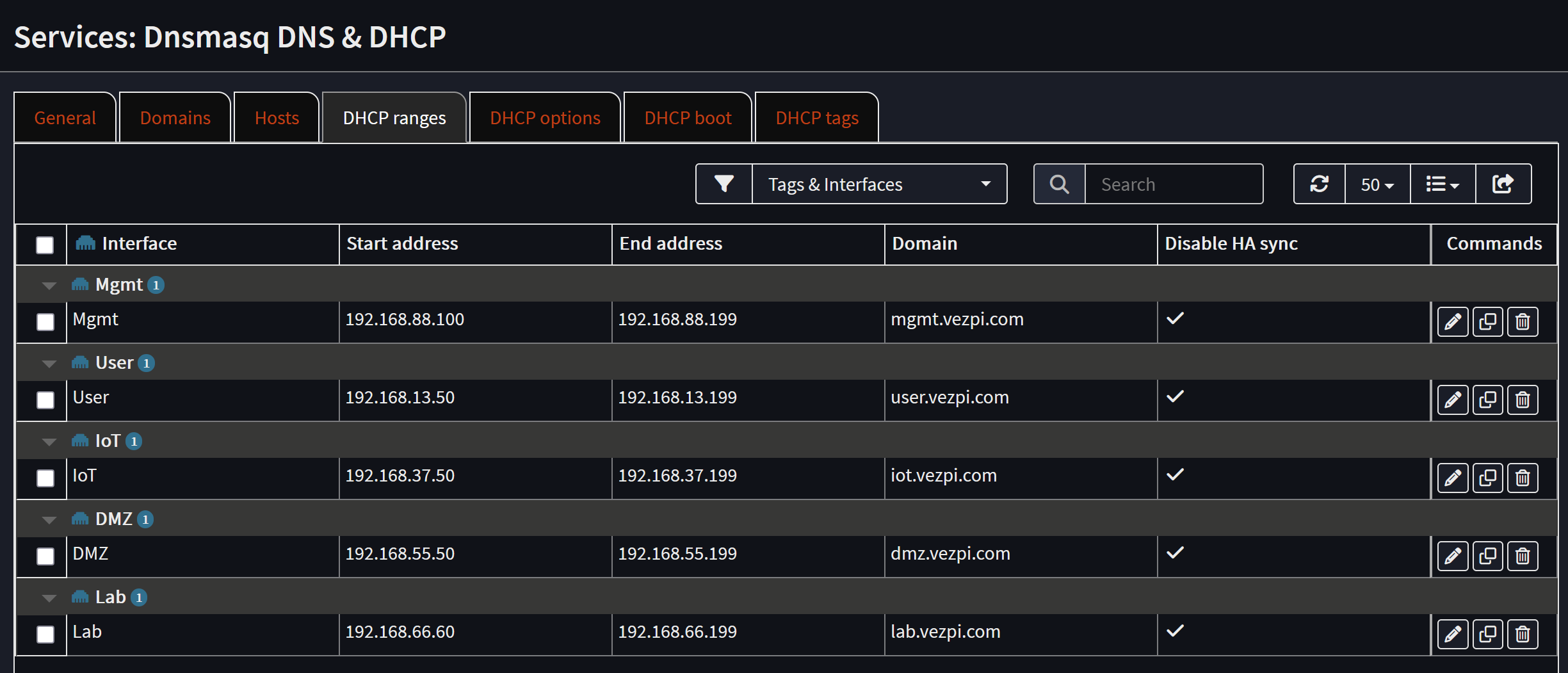 Plages DHCP de Dnsmasq dans OPNsense
