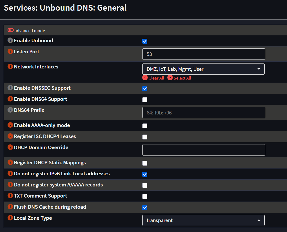 Paramètres généraux d'Unbound DNS dans OPNsense