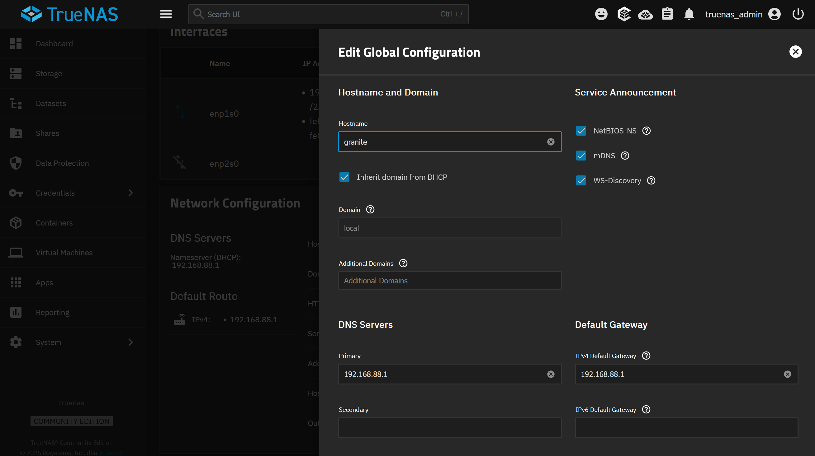 Configuration du hostname dans TrueNAS