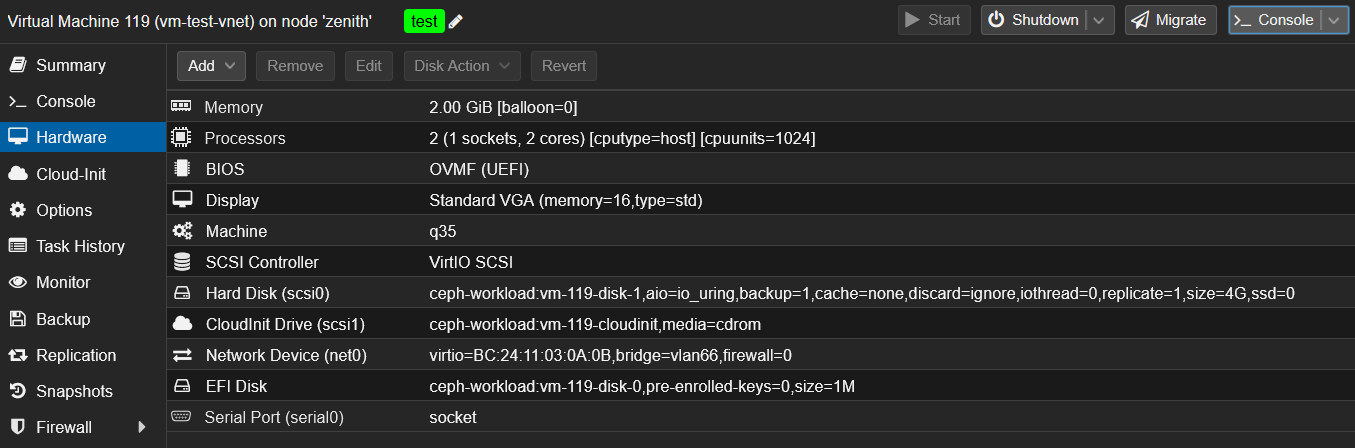 VM hardware in Proxmox deployed by Terraform