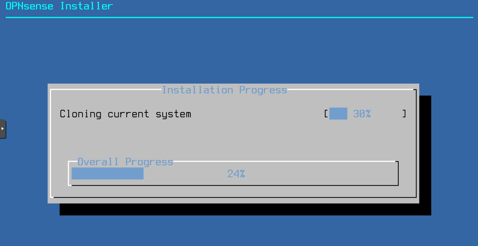 OPNsense installation progress bar
