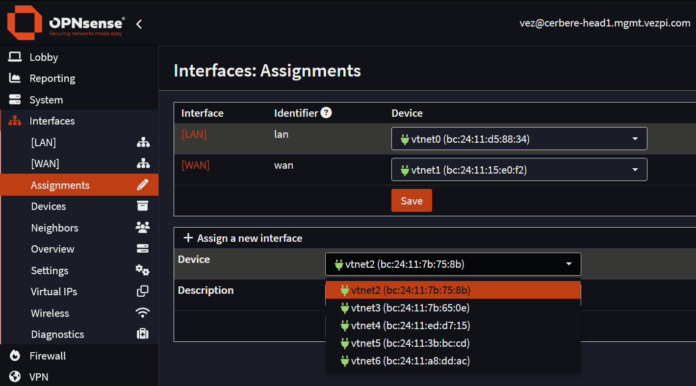 Assignement des interfaces dans OPNsense