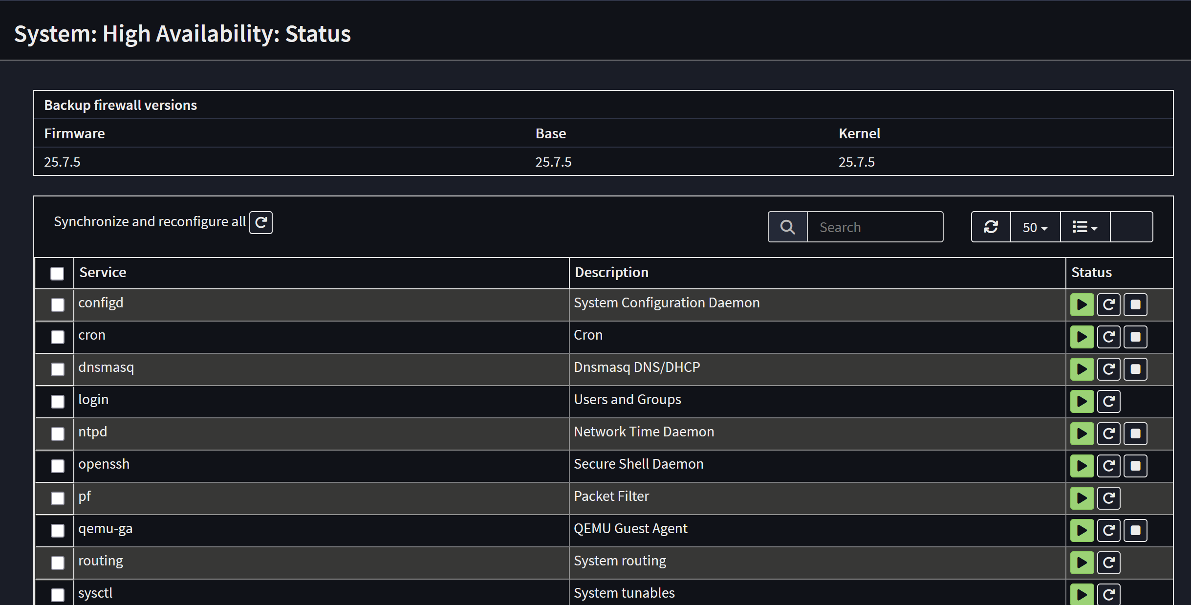 Page de statut de la haute disponibilité dans OPNsense