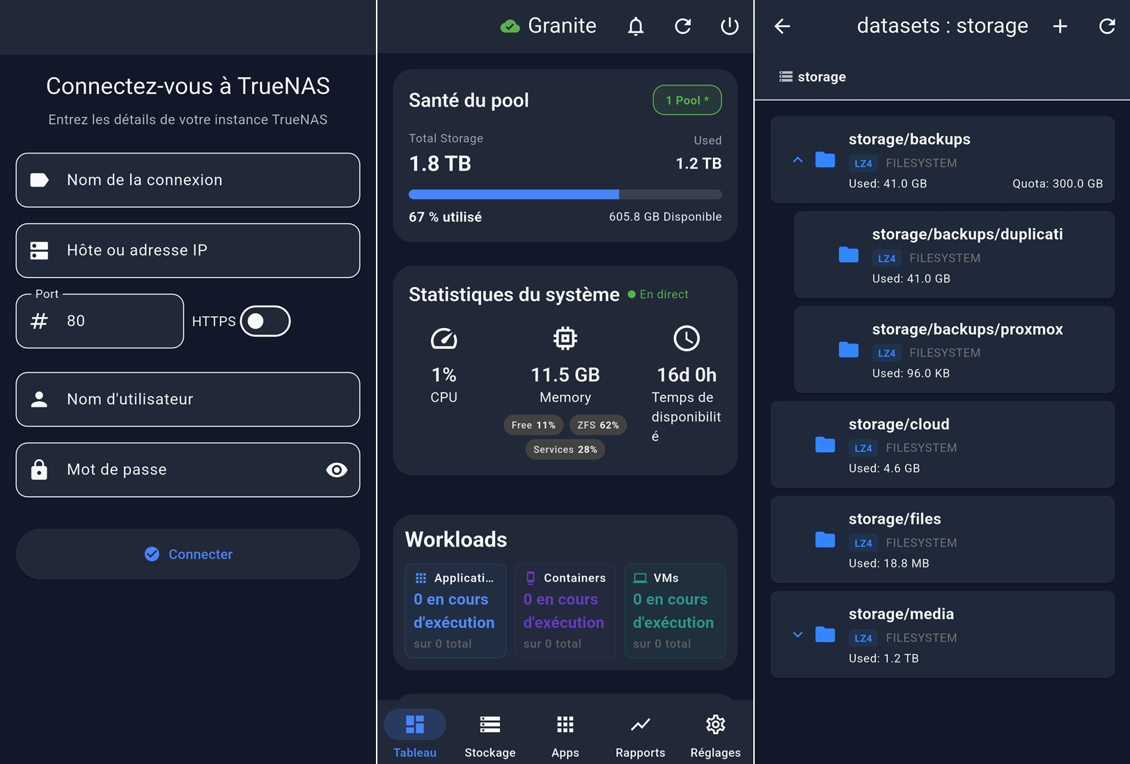 Screenshots of Nasdeck application