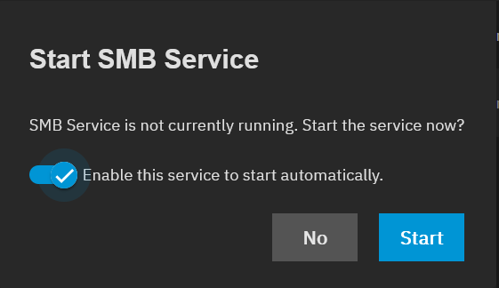 Prompt to start SMB service in TrueNAS