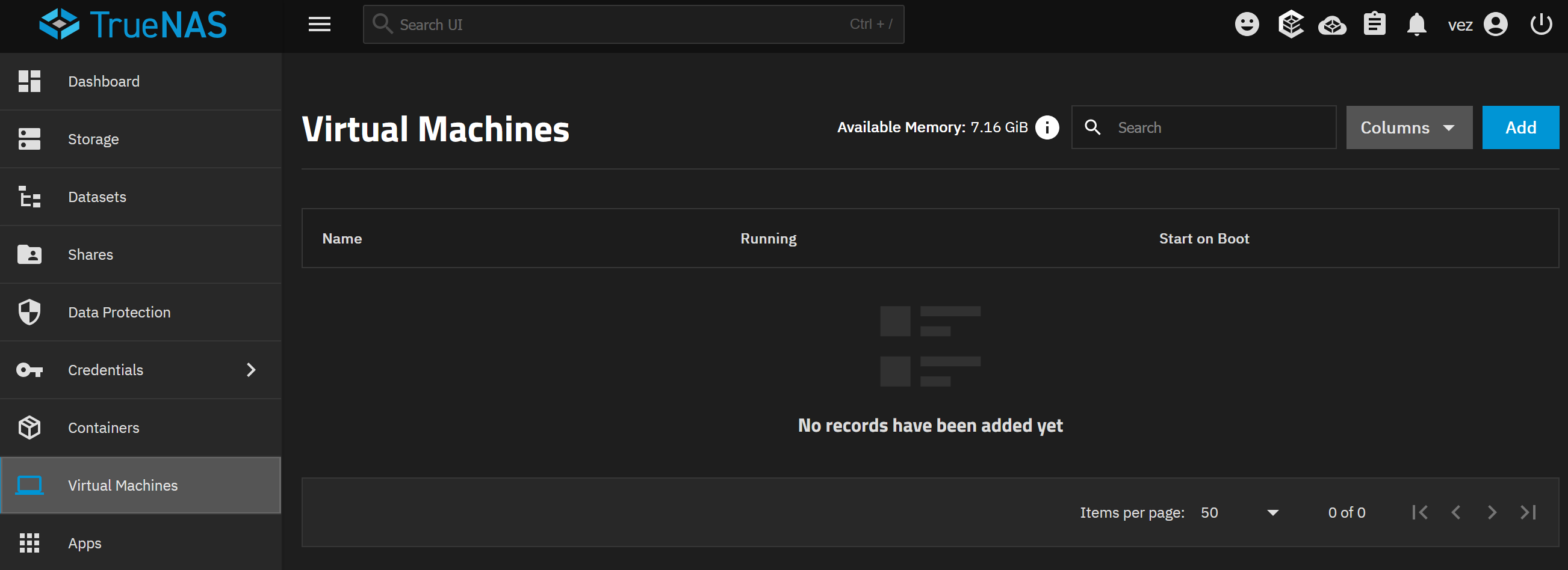 The Virtual Machines section in TrueNAS