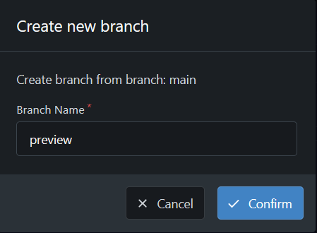 Créer la branche preview depuis la branche main dans Gitea
